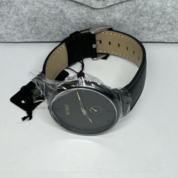 Burei S-6024M Men Black Leather Strap Analog Fashion Minimalist Watch YAY124 - Picture 7 of 12